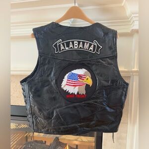 Diamond Plate Buffalo Leather Black Biker Vest Men's